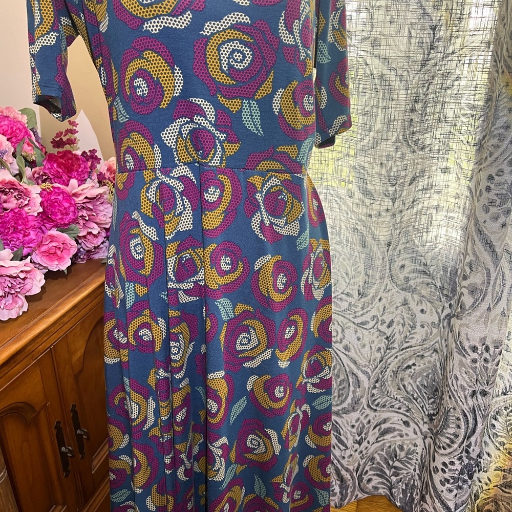 LuLaRoe Blue and Red Casual Midi Sundress - Picture 2 of 5